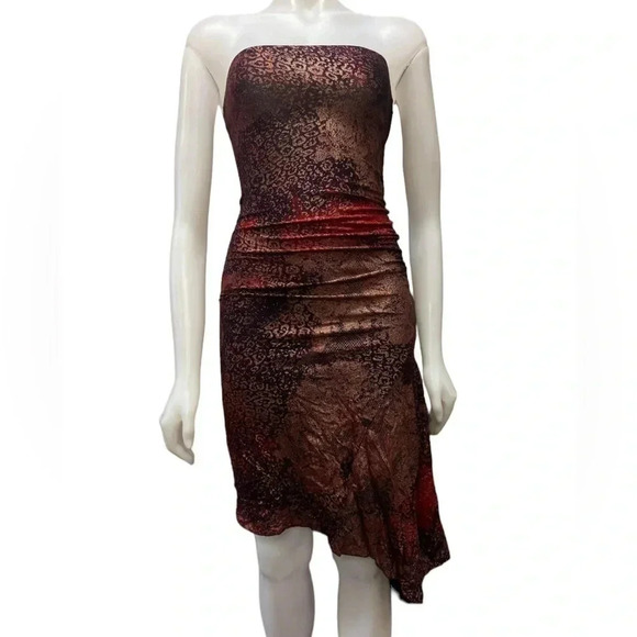 Le Chateau Shimmering Sleeveless Cocktail Burgundy & Gold Dress Size Small - Picture 1 of 9
